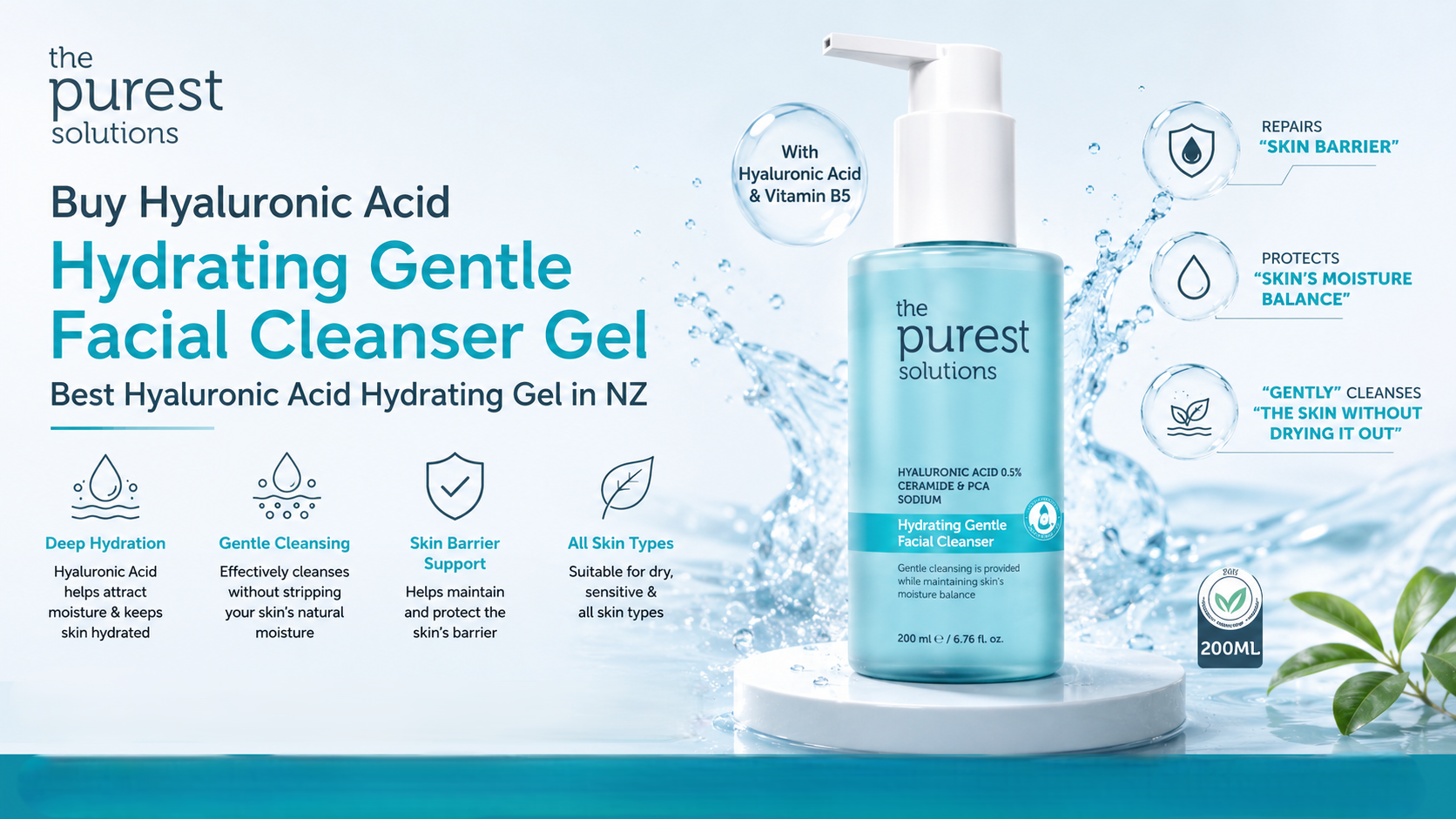 Buy Hyaluronic Acid Hydrating Gentle Facial Cleanser Gel | Best Hyaluronic Acid Hydrating Gel in NZ